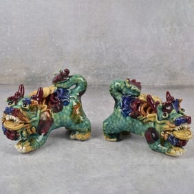 Chinese Wucai Pottery Foo Dogs