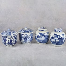 Vintage Chinese Blue and White Porcelain Jars
