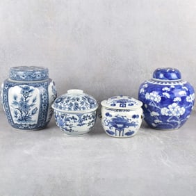 Vintage Chinese Blue and White Porcelain Jars