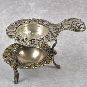 19th Century German 800 Silver Tea Strainer