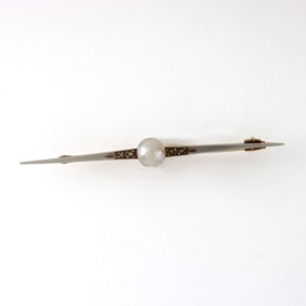 Pearl, Diamond 14K and Platinum Pin