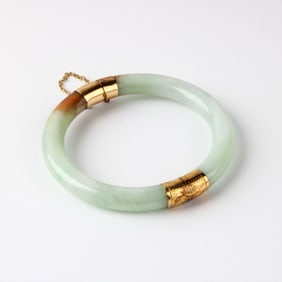 Jade and 14K Bangle Bracelet