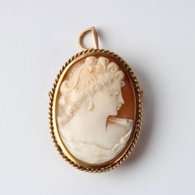 Shell and 14K Cameo Brooch