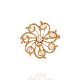 Diamond, Pearl and 14K Pendant / Brooch