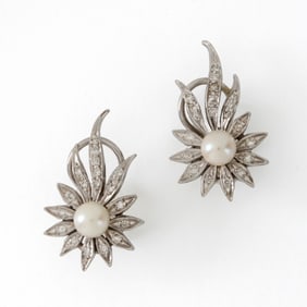 Diamond, Pearl and 14K Earrings