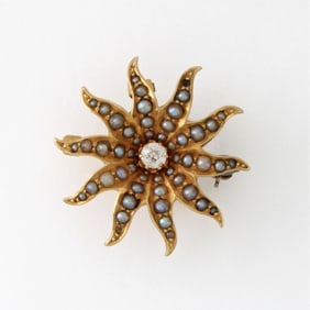 Diamond, Pearl and 14K Pendant / Brooch