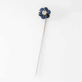 Sapphire, Diamond and 14K Stickpin