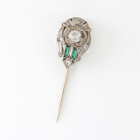 Diamond, Emerald and Platinum Stickpin