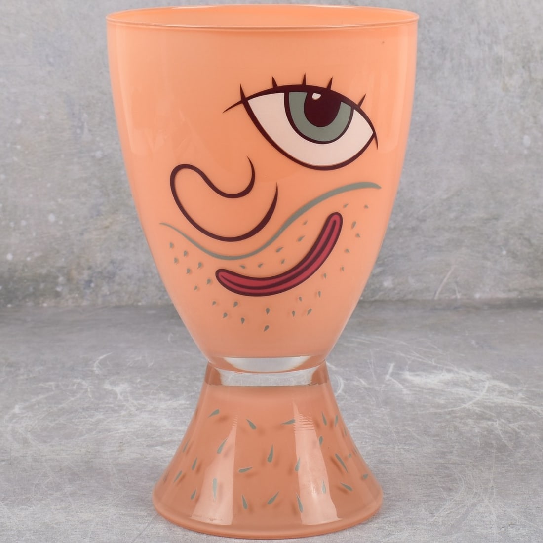 Massimo Giacon, Italian (b. 1961): Massimo Giacon, Italian (b. 1961) Post-Modern Hand-painted Glass Vase for Vis-à-vis Collection of Ritzenhoff. Signed to the base. Measures: 8-1/4" high, 5-1/8" diameter. Kodner Galleries offers phone