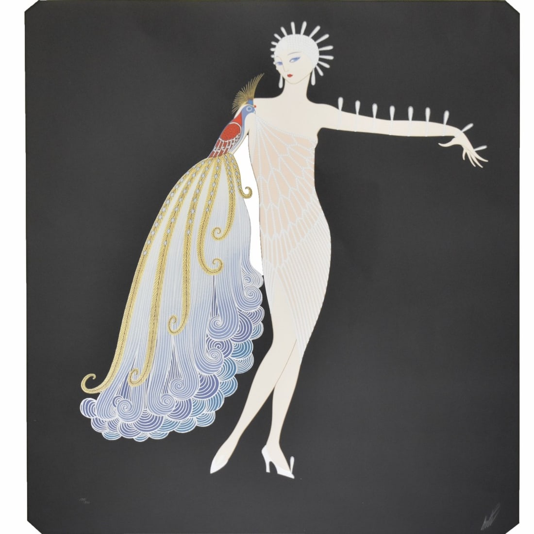 Romain (Erte) De Tirtoff, Russian (1892-1990): Romain (Erte) De Tirtoff, Russian (1892-1990) "Diva I" Embossed Lithograph with Foil Stamping on Thick Woven Paper. Framed under glass. Signed in pencil lower right, numbered lower left "135/300". Ima