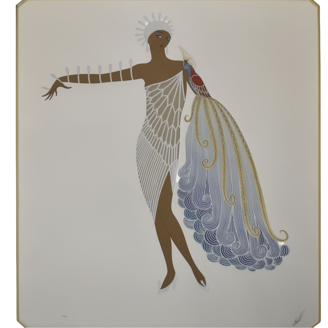 Romain (Erte) De Tirtoff, Russian (1892-1990): Romain (Erte) De Tirtoff, Russian (1892-1990) "Diva II" Embossed Lithograph with Foil Stamping on Thick Woven Paper. Framed under glass. Signed in pencil lower right, numbered lower left "135/300". Im