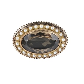 Quartz, Pearl and 14K Pendant / Brooch