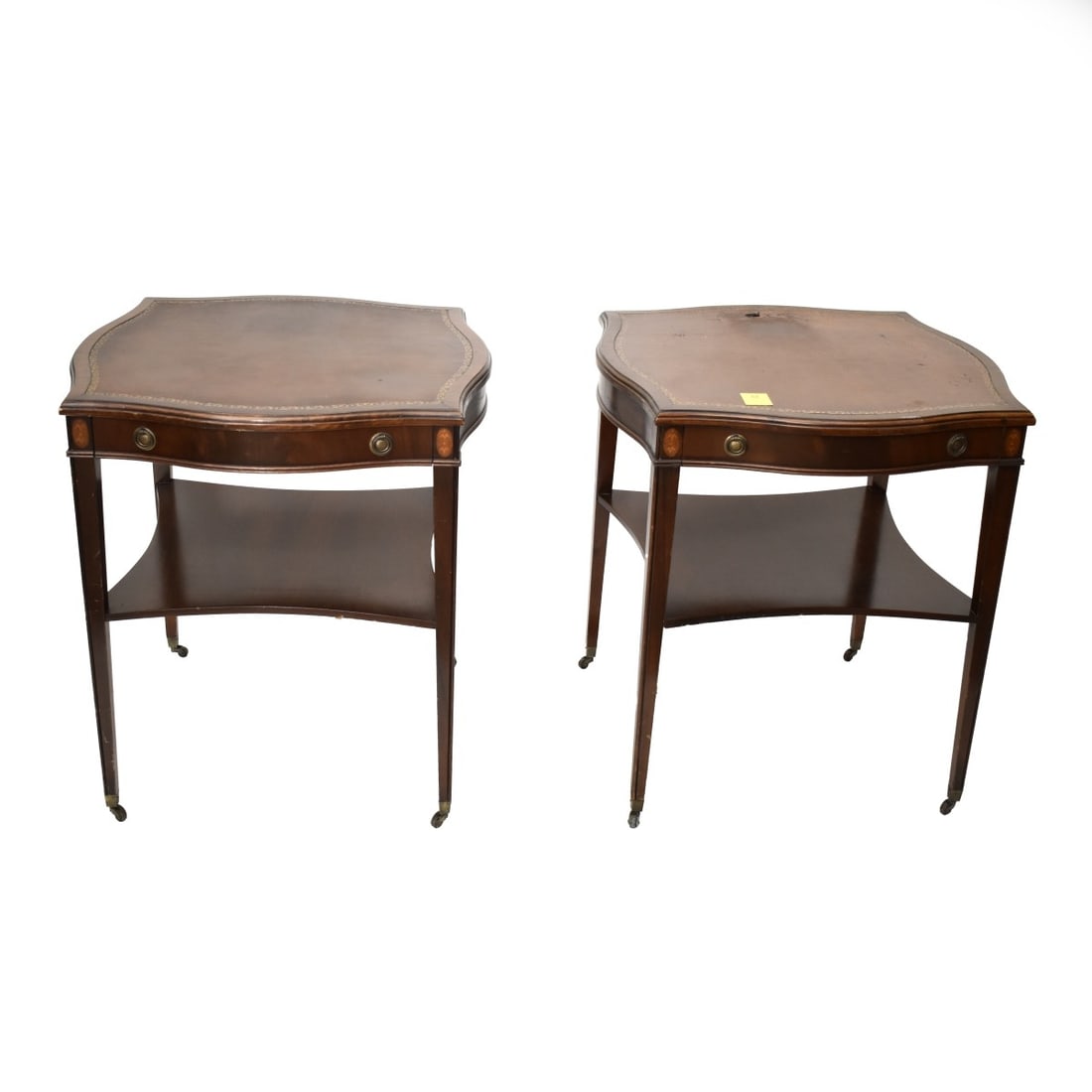 Pair Leather Top Mahogany End Tables (1 of 4)