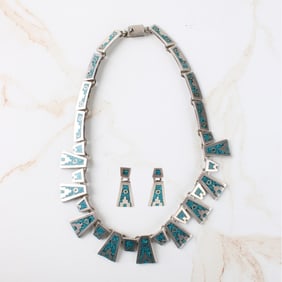 Taxco Silver Turquoise Necklace-Earrings
