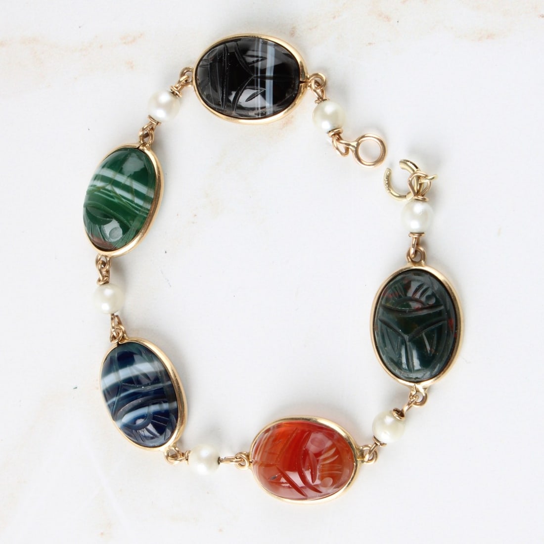 Vtg. 14K Yellow Gold Multi Gemstone Scarab Braclet (1 of 4)