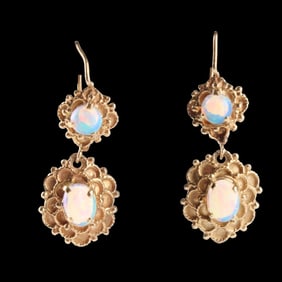 Vintage Pair of 14K Yellow Gold and Opal Earrings