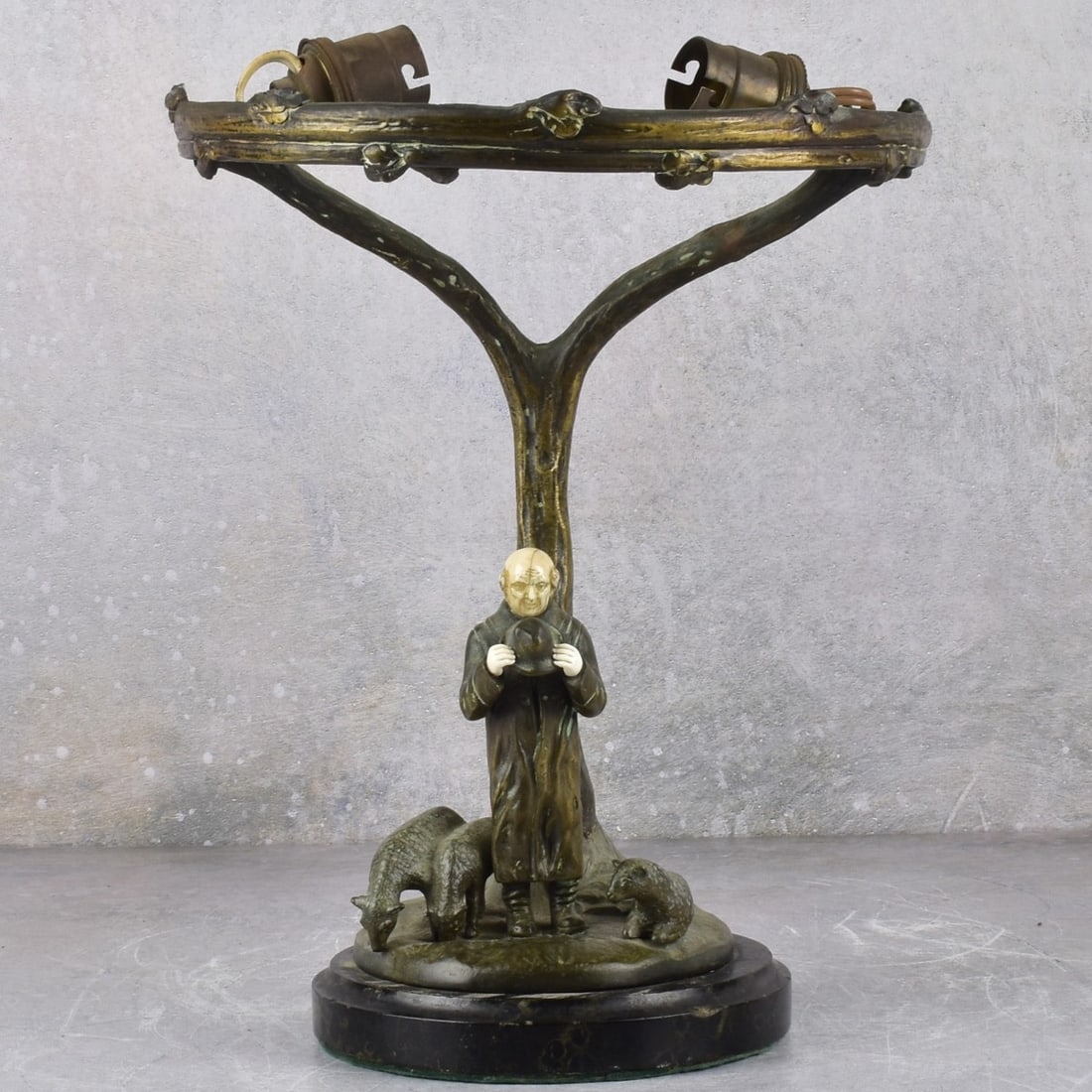 Bronze Figural Lamp Modeled as a Shepard: Bronze Figural Lamp Modeled as a Shepard and His Flock. Without shade measures: 10-1/4" High, 8-1/4" Diameter. We Will Not Ship This Item Outside of the State of Florida. Anyone Having This Item Shipp