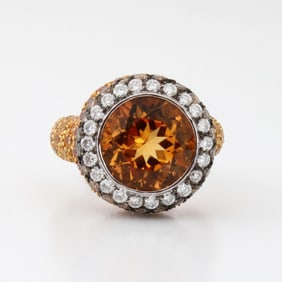 Citrine, Sapphire, Diamond and 18K Ring