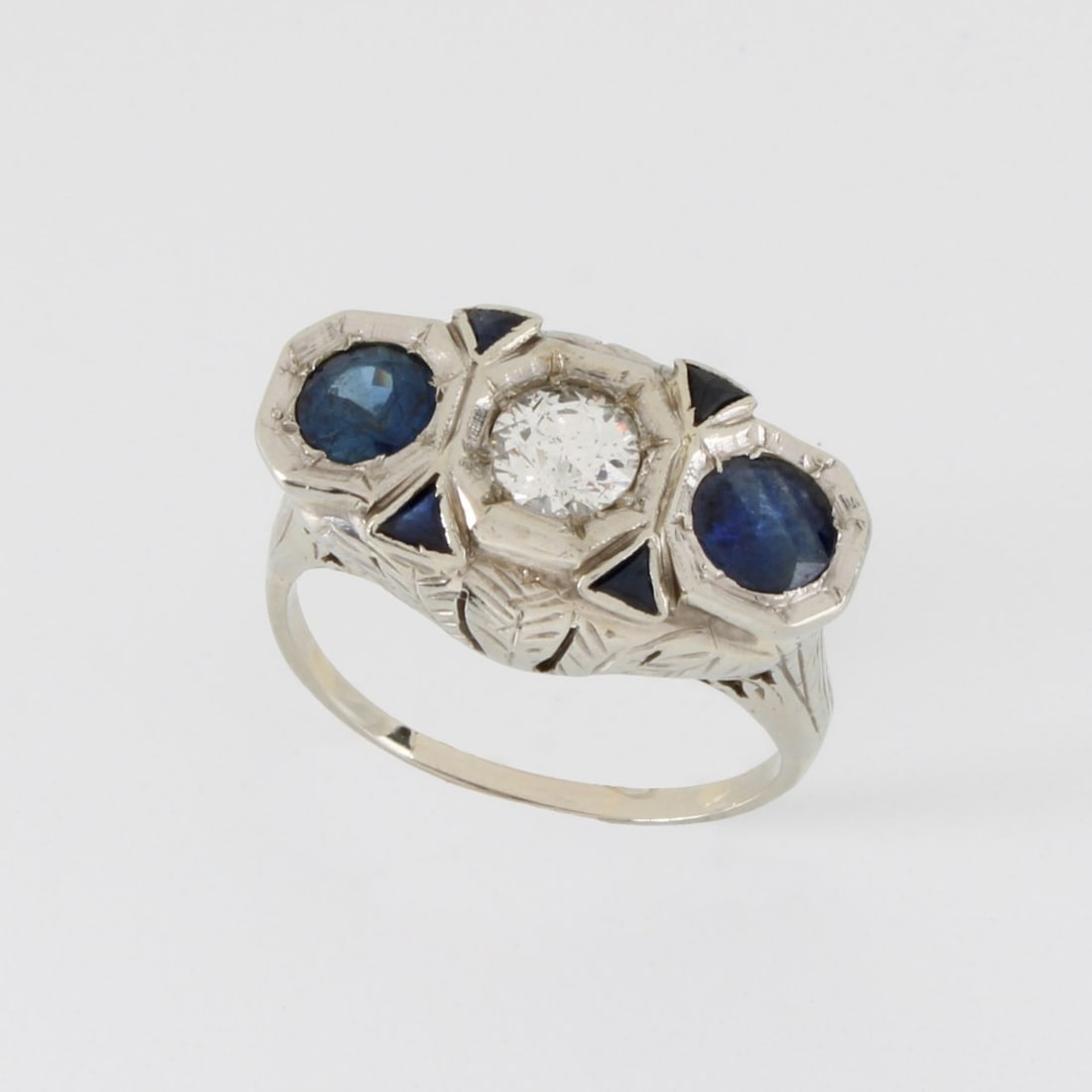 Deco Sapphire, Diamond and Platinum Ring (1 of 5)