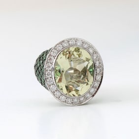 Quartz, Garnet and 18K Ring