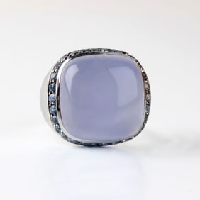 Chalcedony, Sapphire and 18K Ring