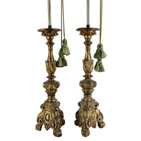 Pair of Louis XVI Style Giltwood Lamps