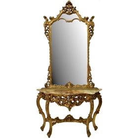 Antique Rococo Style Console and Mirror