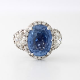 GIA Sapphire, Diamond and 18K Ring