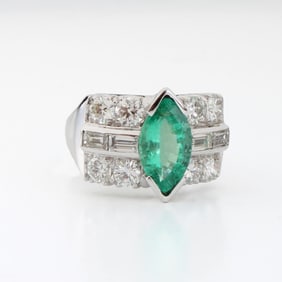 Emerald, Diamond and 14K Ring
