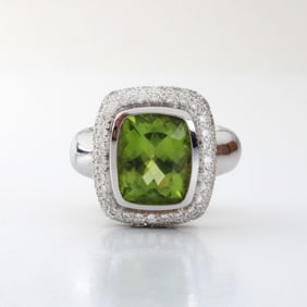 Peridot, Diamond and 18K Ring
