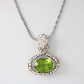 Peridot, Diamond and 18K Pendant Necklace
