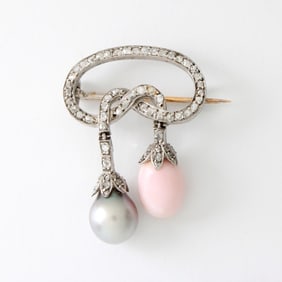 Edwardian Conch Pearl 14K Brooch