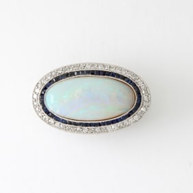 Deco Opal, Sapphire and Diamond Pin