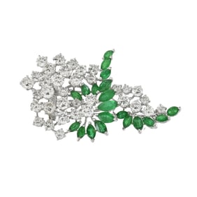 Diamond, Emerald and Platinum Brooch