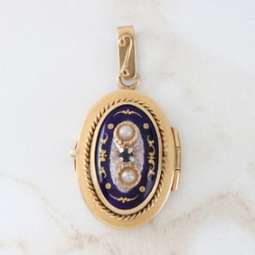 Enamel, Pearl and 14K Pendant
