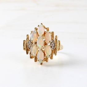 Opal, Diamond and 14K Ring