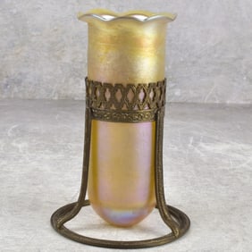 Antique Tiffany Style Gold Glass Vase
