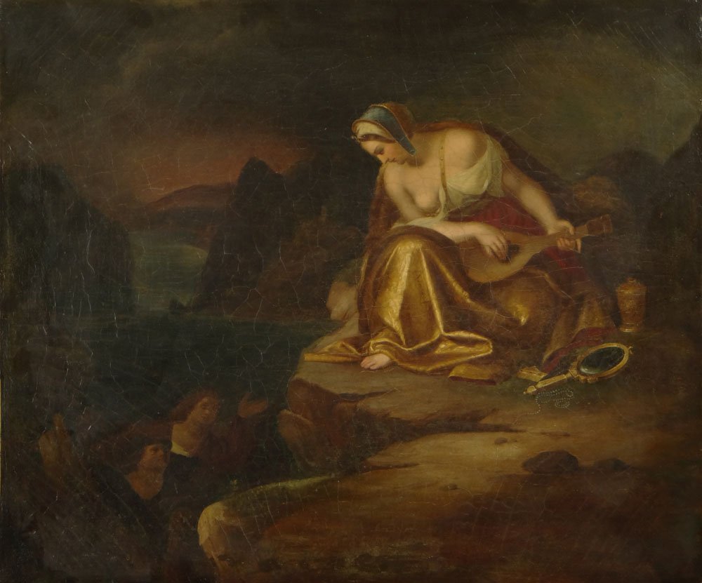 18/19th Century Continental School Old Master Oil on Ca: 18/19th Century Continental School Old Master Oil on Canvas Laid Down "The Siren Luring Sailors" Unsigned. Professionally Relined. Needing a Spot of Inpainting Upper Right Edge or else Good Condition.