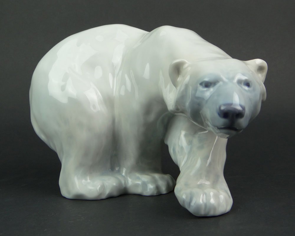 Vintage Danish Royal Copenhagen Porcelain Figure "Polar: Vintage Danish Royal Copenhagen Porcelain Figure "Polar Bear". Signed Denmark, Three Wavy Lines, OP and model number 1137. Good to Very Good Condition. Measures 6-1/2 Inches Tall and 12 Inches Long. S