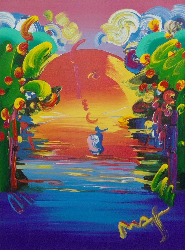 Peter Max, American-German (born 1937) Circa 1999 Mixed: Peter Max, American-German (born 1937) Circa 1999 Mixed Media on Paper "Better World III". Signed Lower Right. Good to Very Good Condition. Measures 23 Inches Tall and 17 Inches Wide, Frame Measures 3