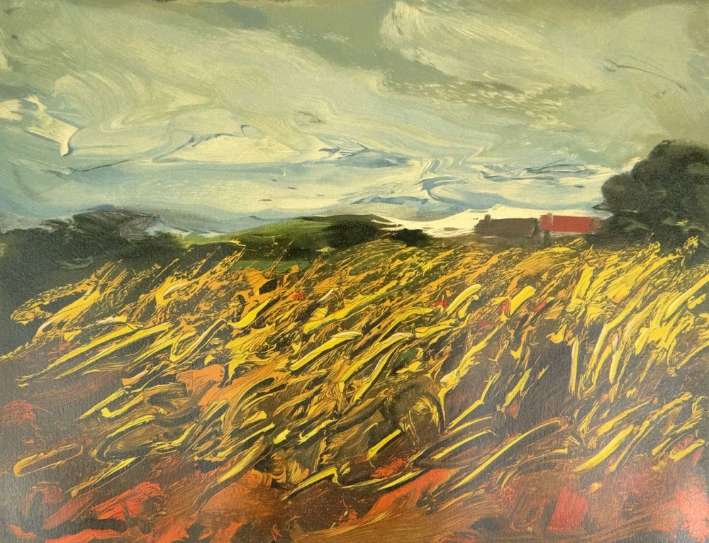 after: Maurice de Vlaminck French (1876-1958) Color Woo: after: Maurice de Vlaminck French (1876-1958) Color Wood Engraving "Les Blés dans le Perche" Circa 1950. Walterskirchen, A1. Signed in Pencil. Planche from Estampes by Robert Rey. Limited Edition XCI
