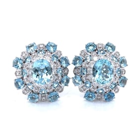 Aquamarine, Diamond and 18K Earrings