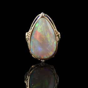 Opal, Diamond, 18K and Enamel Ring