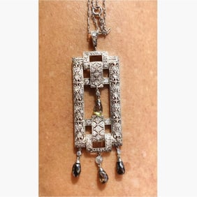 Deco Diamond and Platinum Necklace