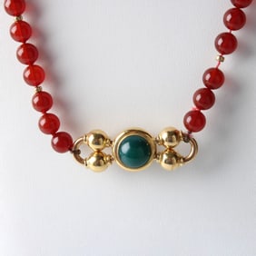 18K, Carnelian and Chrysoprase Necklace