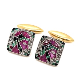 Deco Gemstone Platinum and 18K Cufflinks