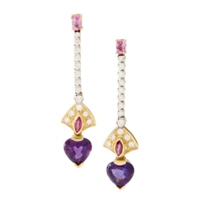 Gemstone, Diamond and 18K Earrings