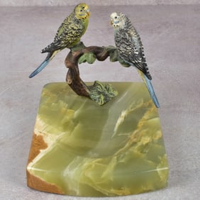 Antique Cold Painted Pair of Parakeets