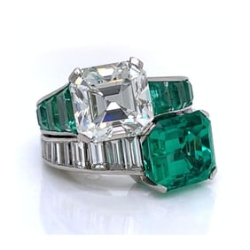 GIA Diamond, Emerald and Platinum Ring
