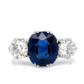 GIA Deco Sapphire, Diamond, Platinum Ring
